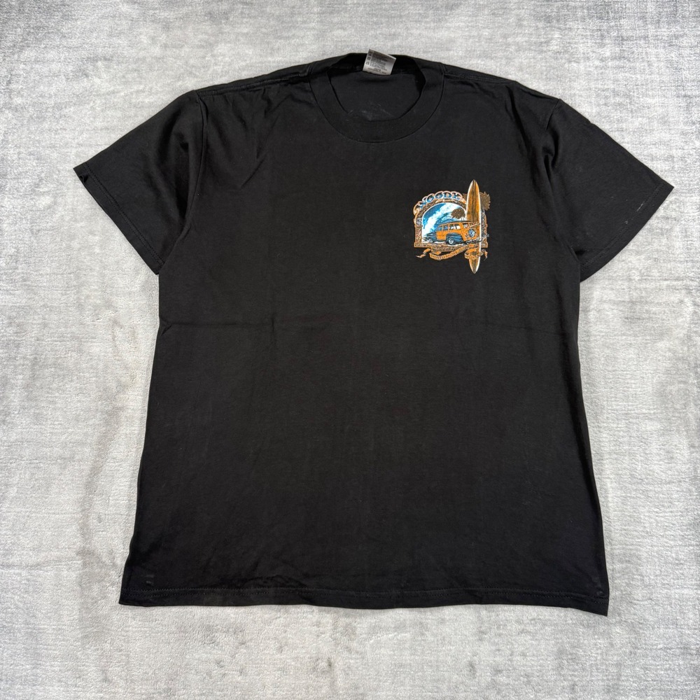 Vintage Surf Shirt Mens Large Black Woody Wagon Hawaii Surf Graphic 2001 Y2K